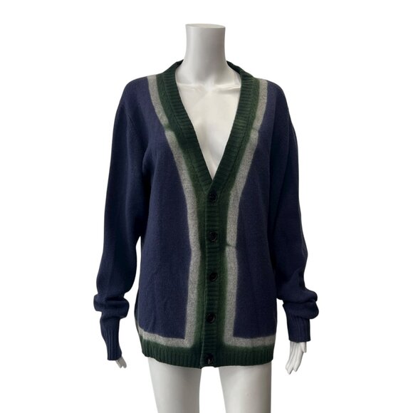 ETRO Blue Knit Stripe Cardigan Wool Button Sweater size XL - Picture 1 of 9